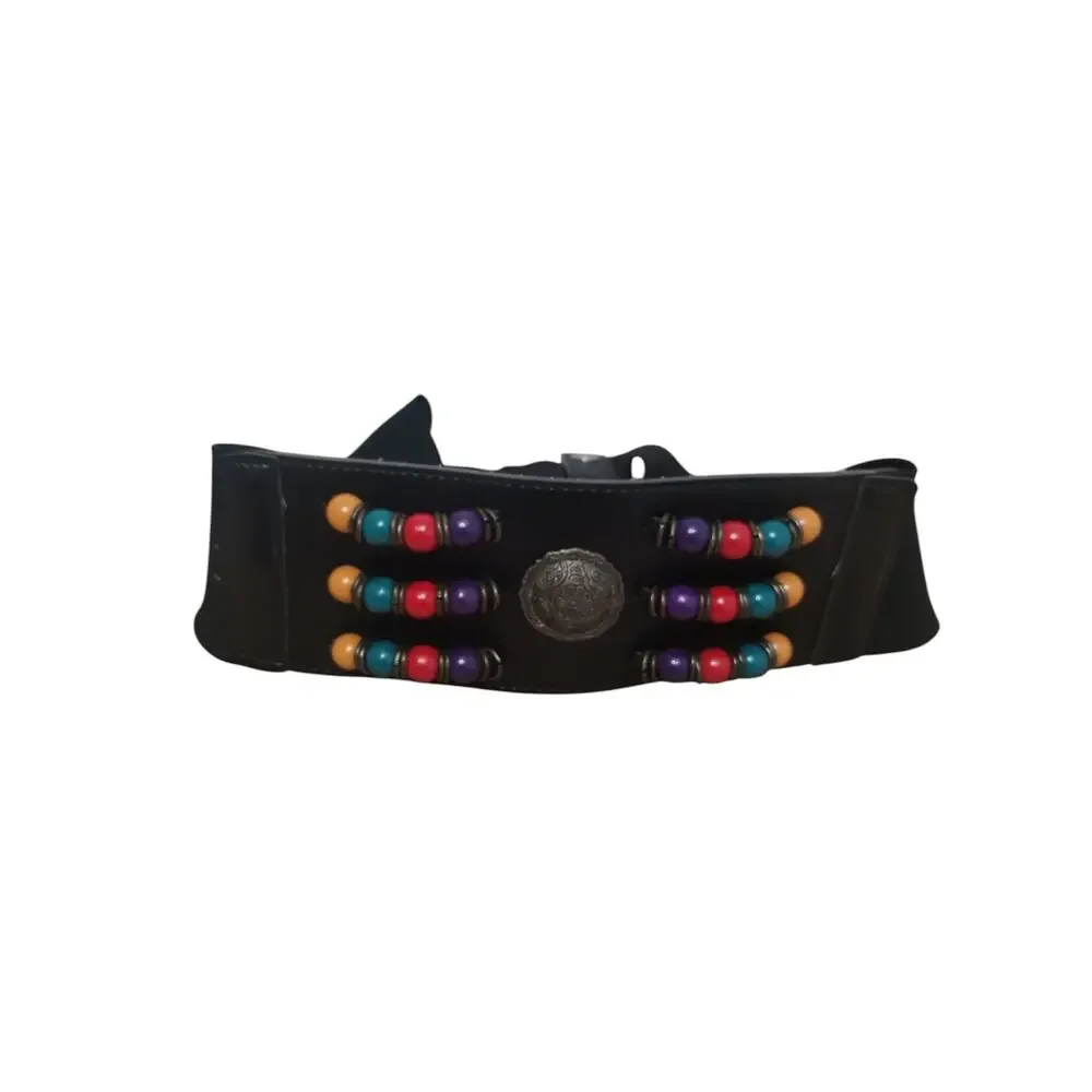 Y2K Vtg‎ Beaded Women's size M/L Stretch Grungecore Boho Cottagecore Concho Belt